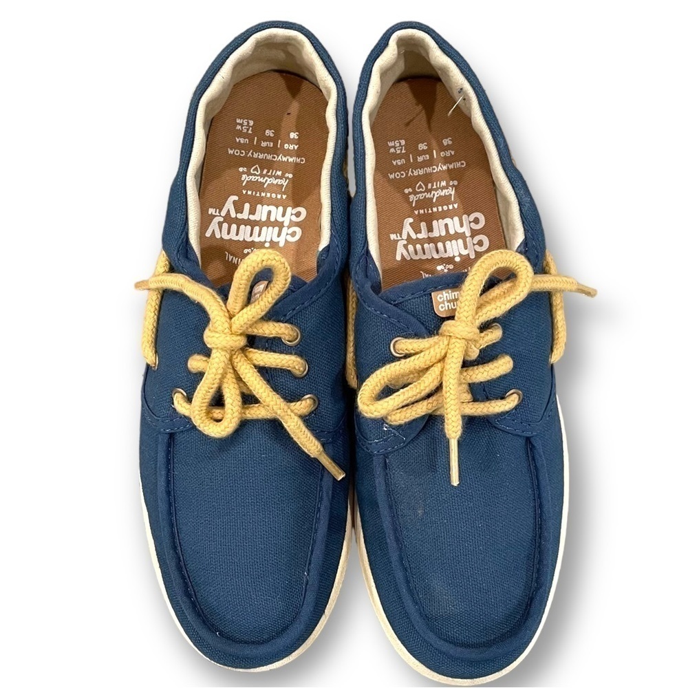 Chimmy Churry Sz 7.5w, 6.5m Classic Boat Shoe in Soft 100% Indigo Cotton Fabric